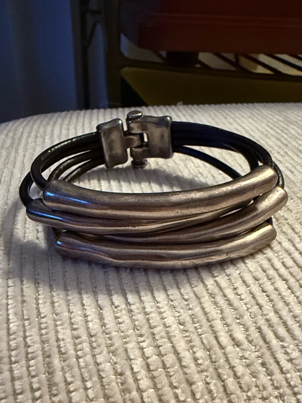 Uno de 50 sterling silver bracelet with brown leather strap